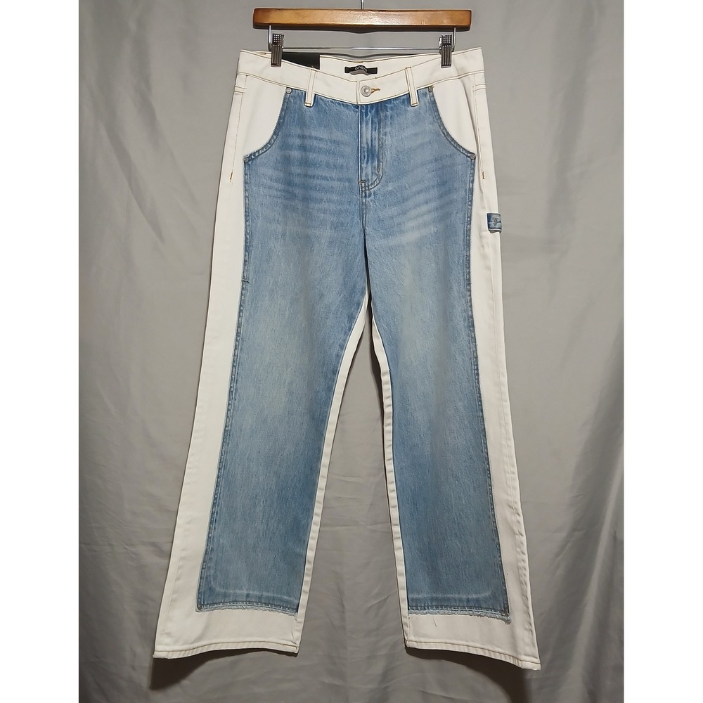 Oneso Los Angeles Jeremy MR 2 Tone WL Wide Leg Jeans White Blue Size 29 BYW8170 - Picture 1 of 12